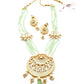 Crescent Curved Lotus Shaped Sea Green Onyx Crystal Beads Polki Set - Rajwada