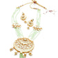 Crescent Curved Lotus Shaped Sea Green Onyx Crystal Beads Polki Set - Rajwada