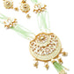 Crescent Curved Lotus Shaped Sea Green Onyx Crystal Beads Polki Set - Rajwada