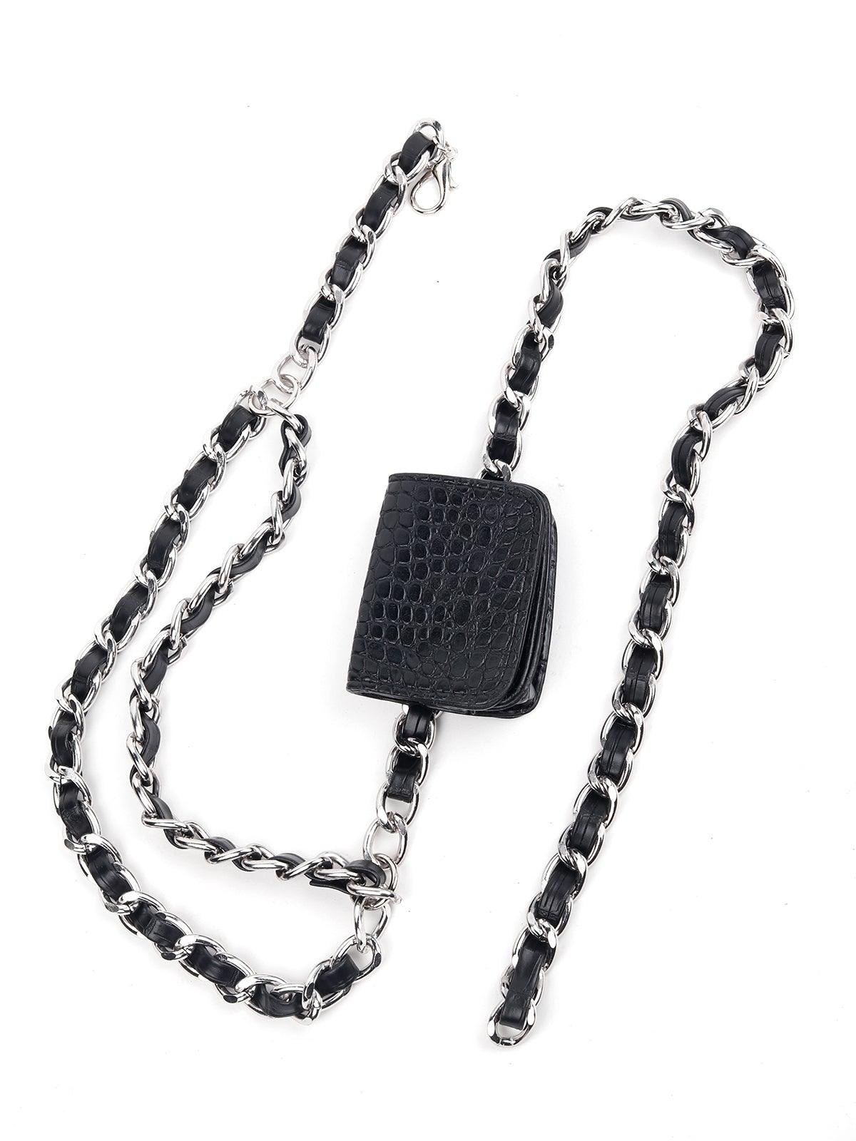 Croc printed mini black belt bag - Rajwada
