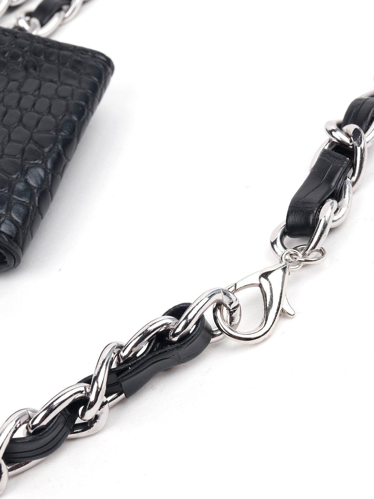 Croc printed mini black belt bag - Rajwada