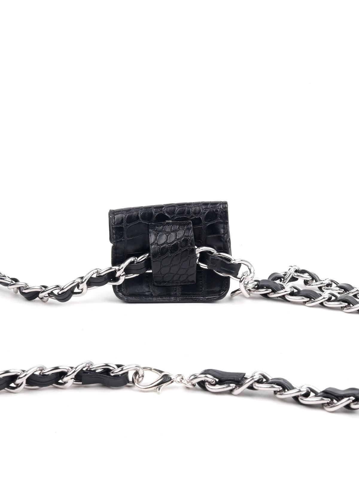 Croc printed mini black belt bag - Rajwada