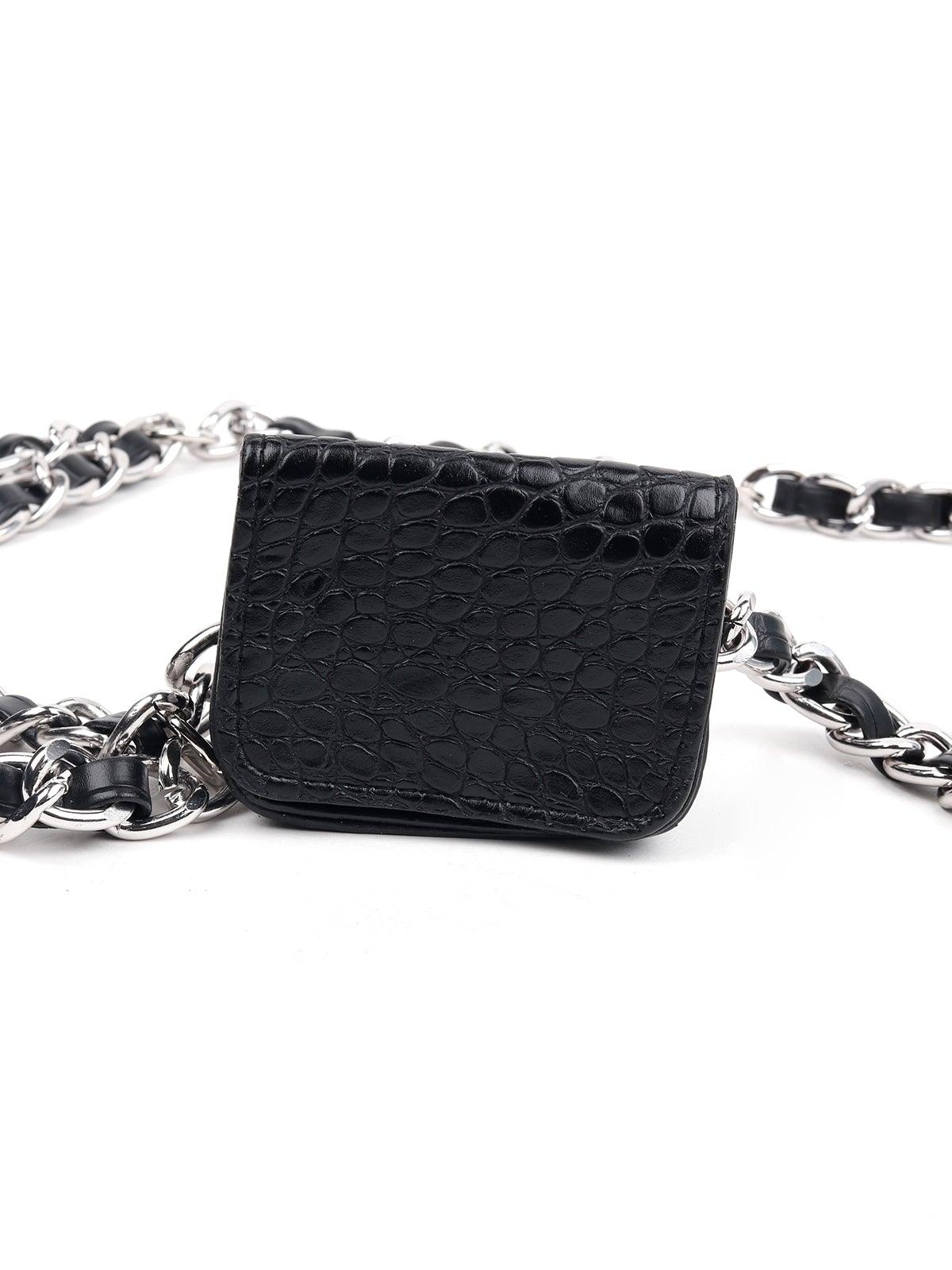 Croc printed mini black belt bag - Rajwada
