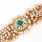 Cultured White Pearl and Green Rhinestone Bracelet - Rajwada