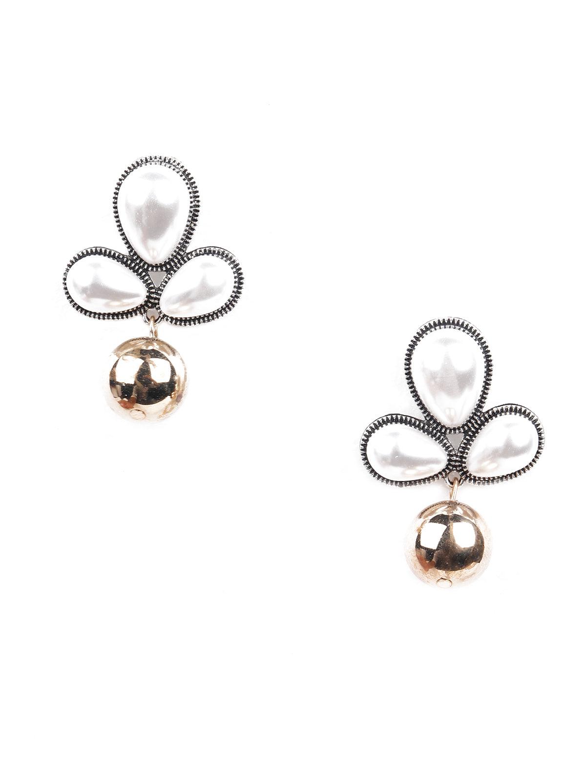 Cute gorgeous gold and white statement earrings - Rajwada