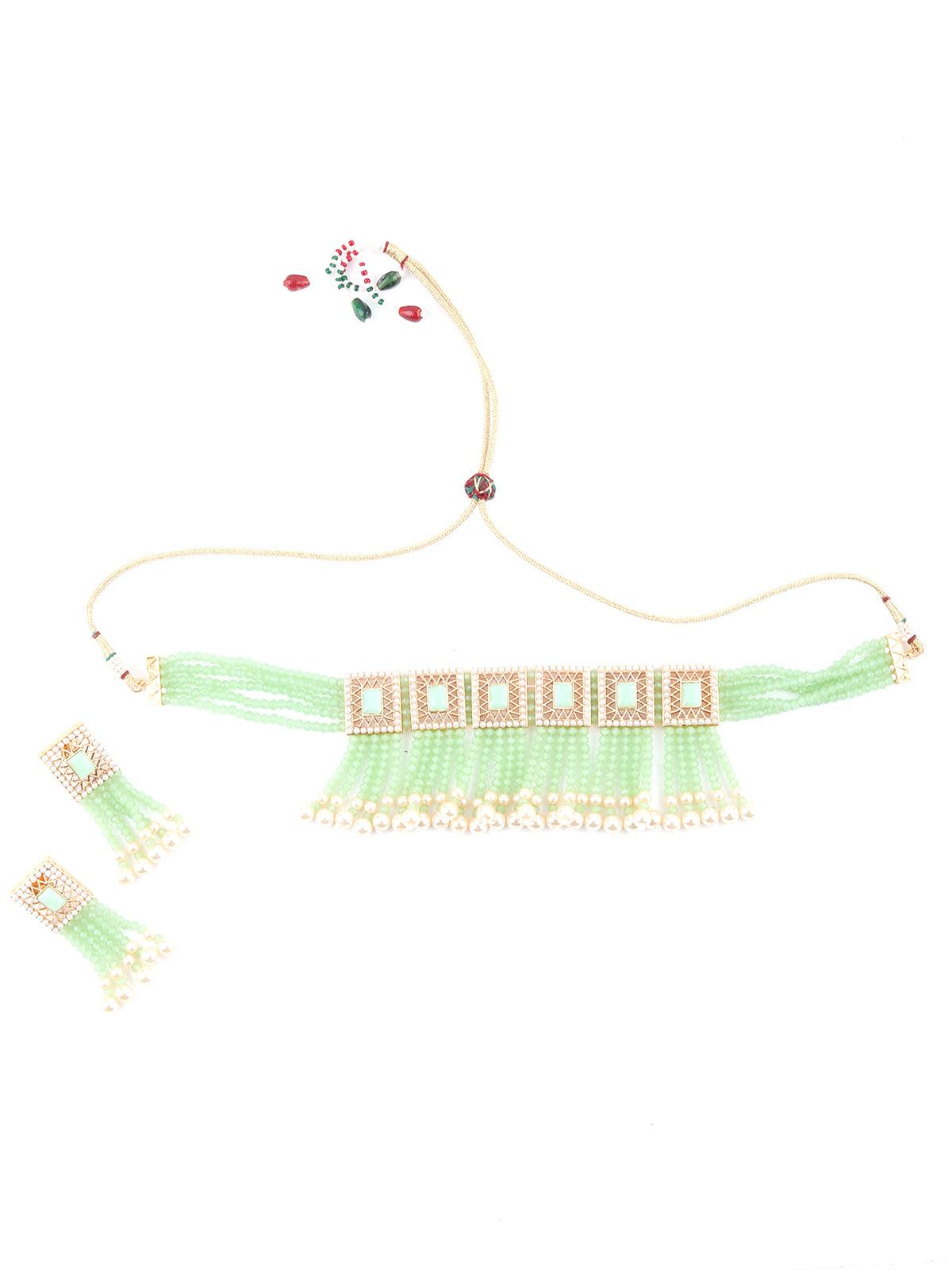 Cute Light Green Choker Necklace Set - Rajwada