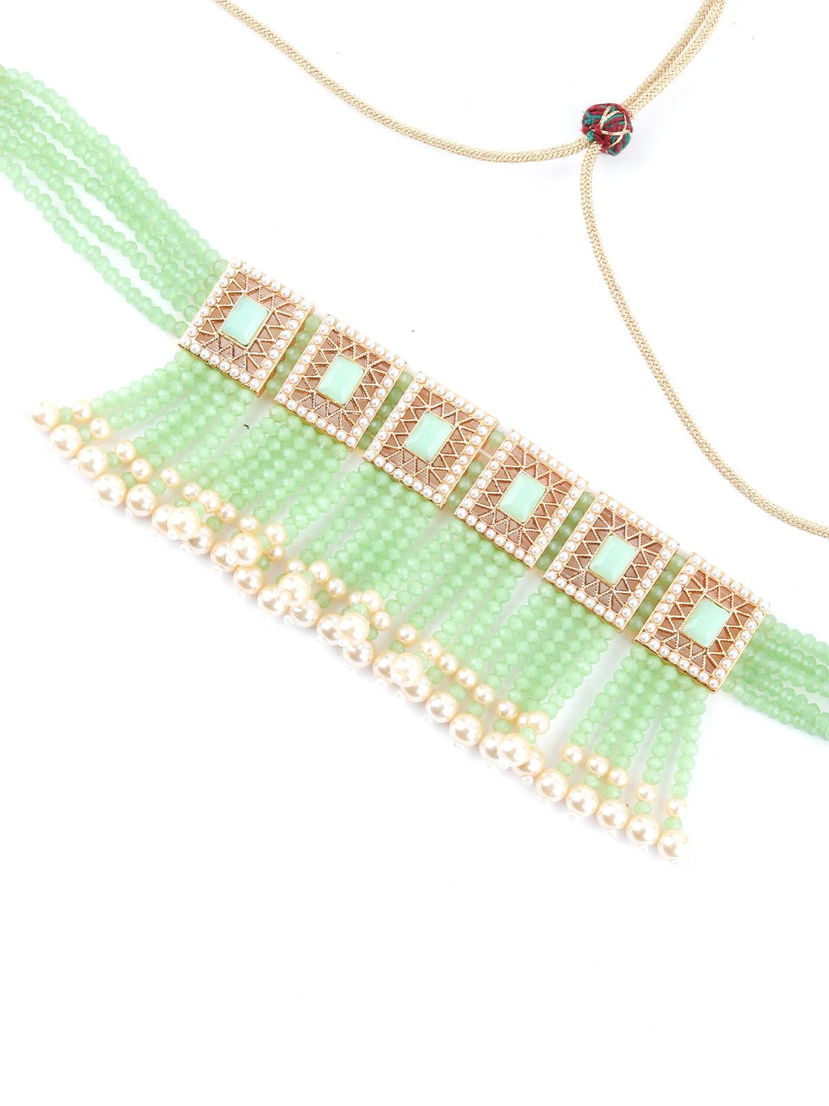 Cute Light Green Choker Necklace Set - Rajwada