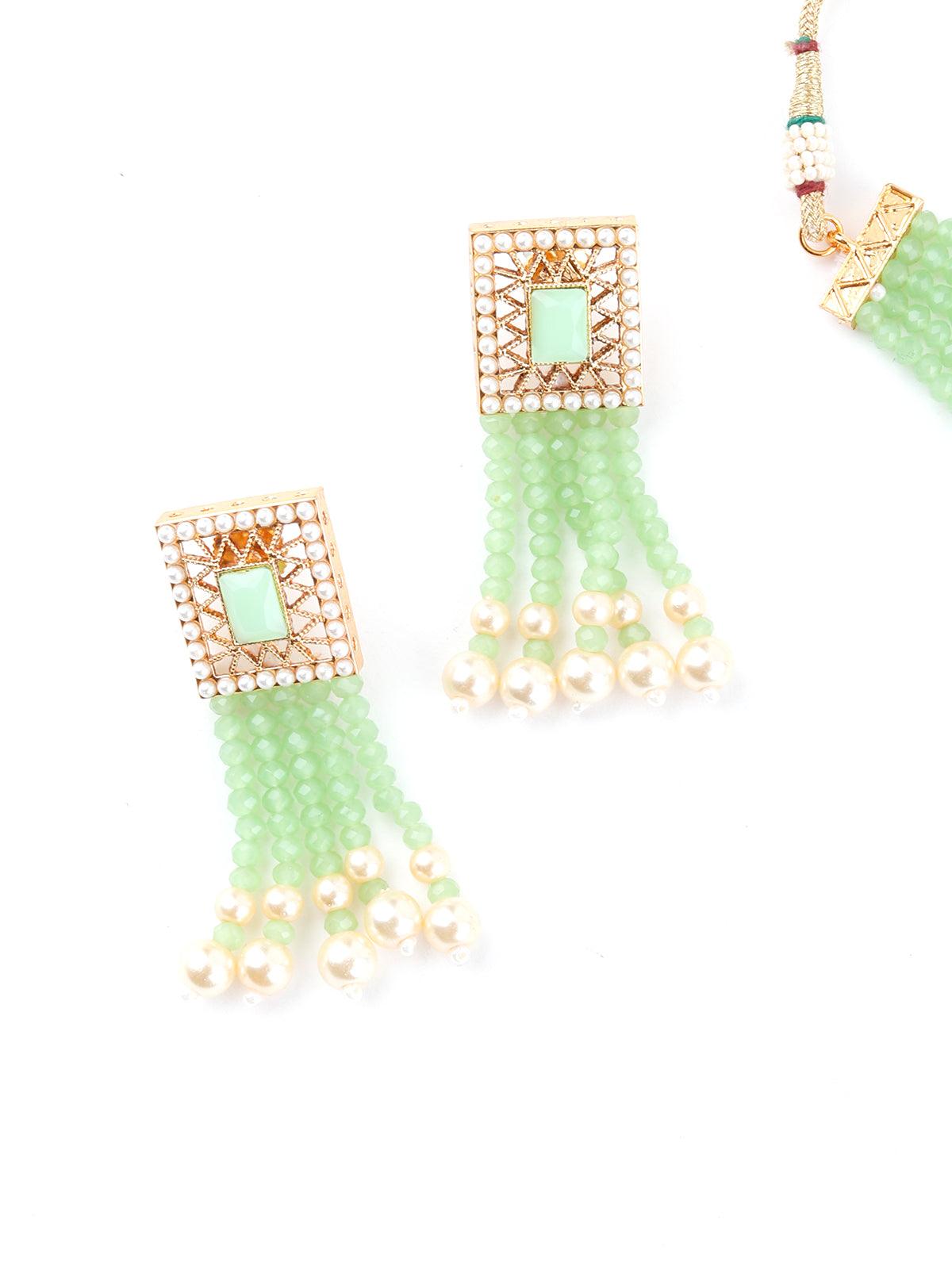 Cute Light Green Choker Necklace Set - Rajwada