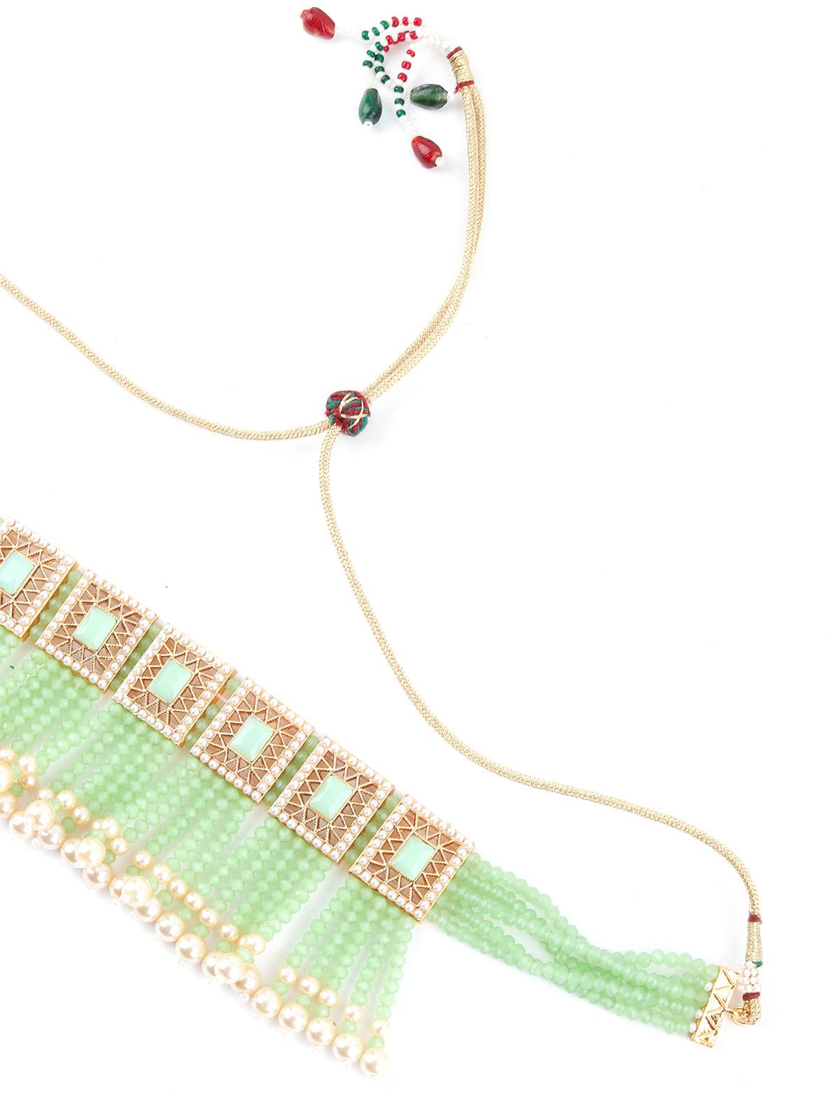 Cute Light Green Choker Necklace Set - Rajwada