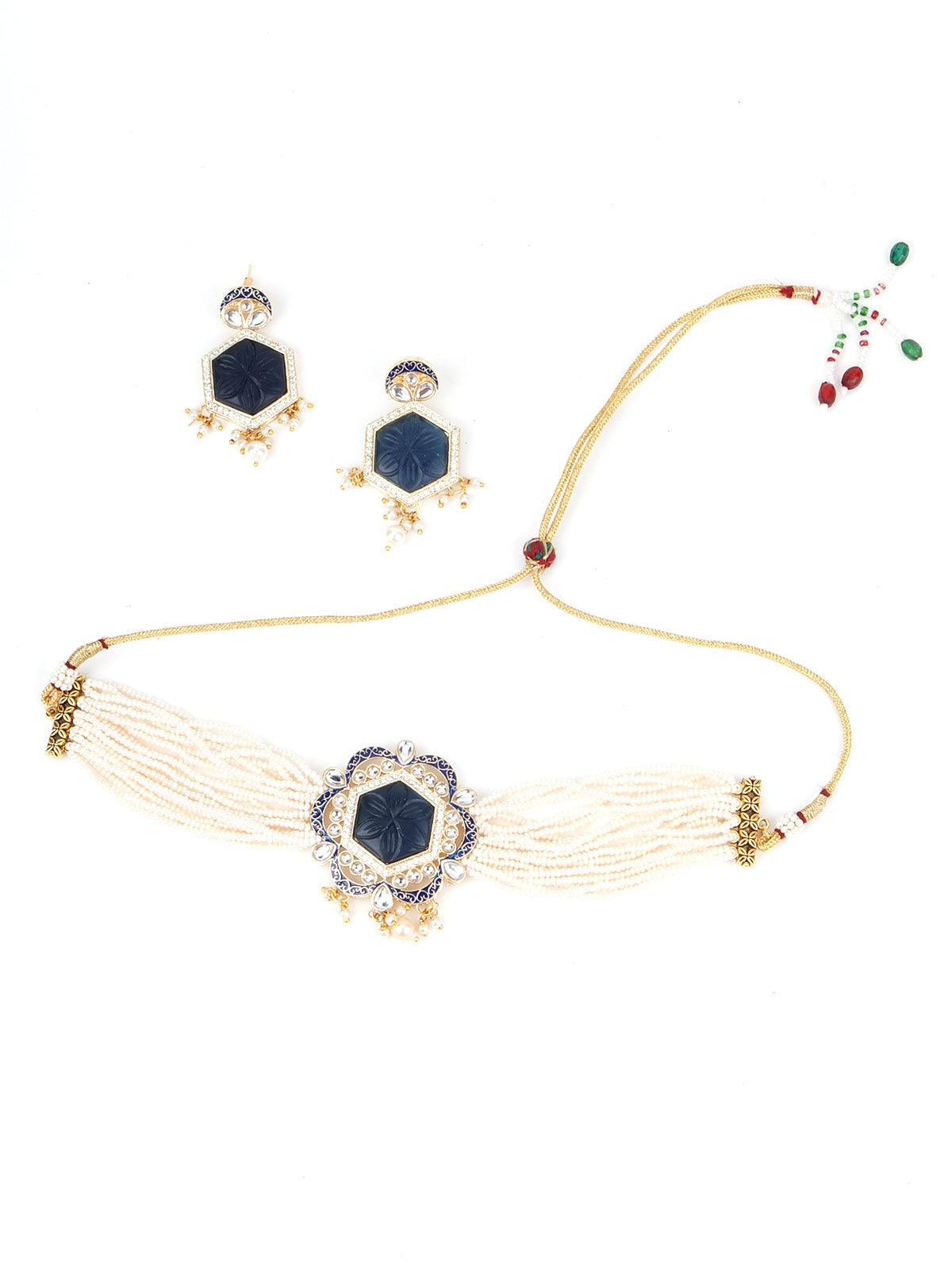 Dark Blue Choker Necklace - Rajwada