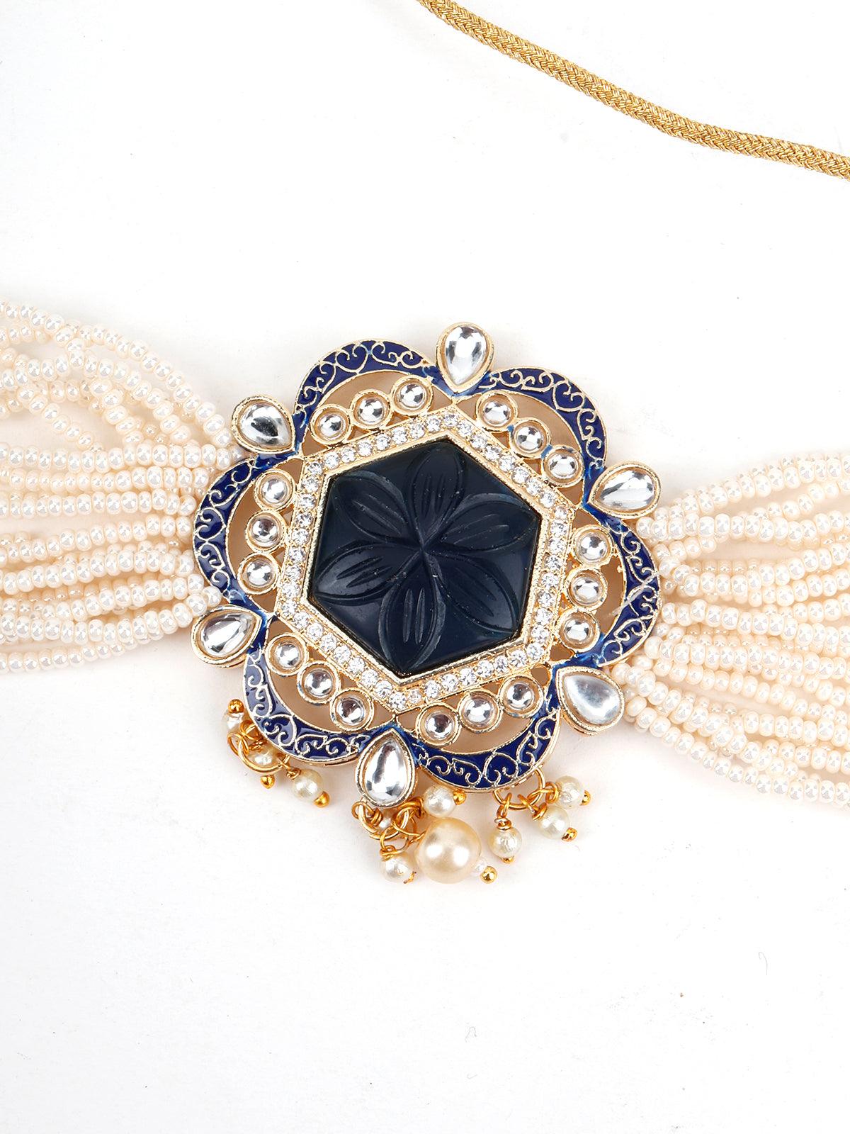 Dark Blue Choker Necklace - Rajwada