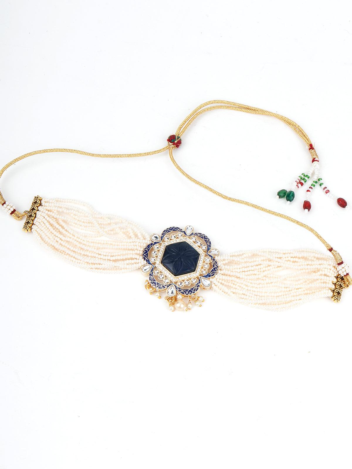 Dark Blue Choker Necklace - Rajwada