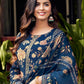 Dark Blue Crepe Printed And Embroidered Dress Material - Rajwada