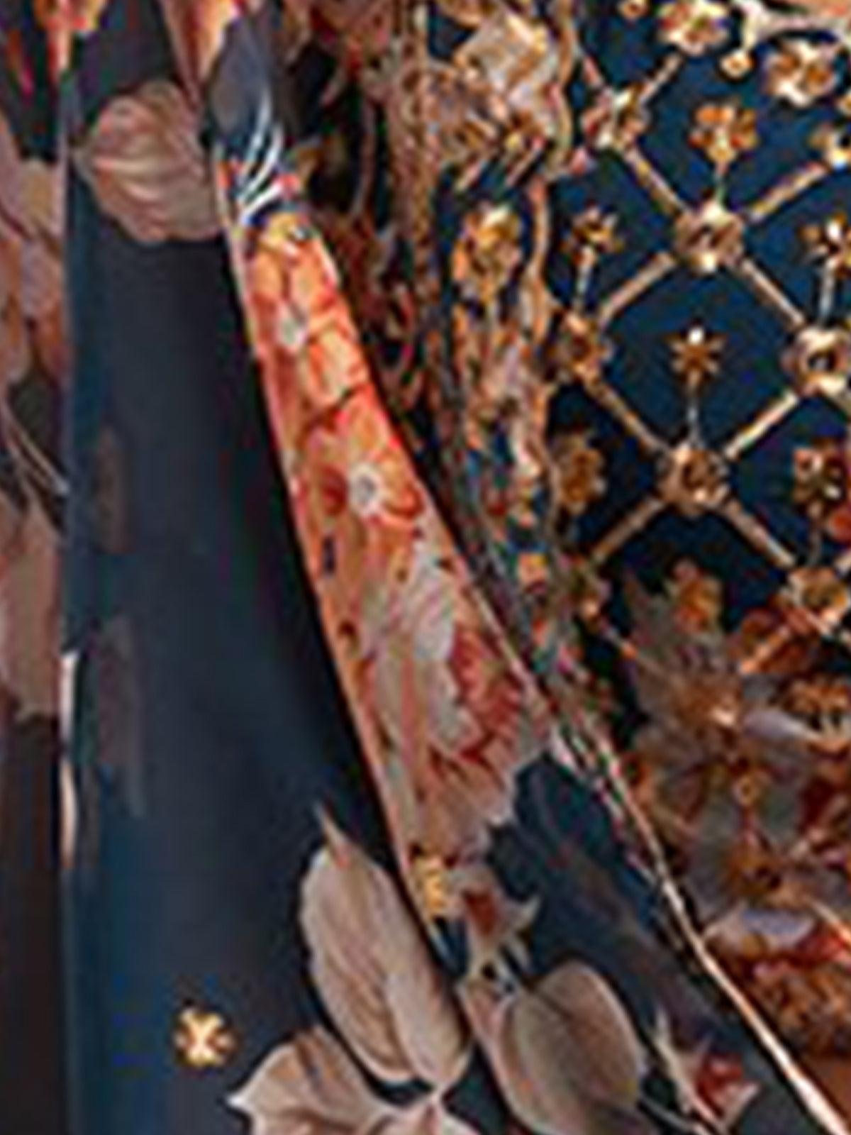 Dark Blue floral printed Lehenga Choli with Sequins Zari Embroidery Work - Rajwada
