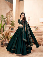 Dark Green Faux Georgette Lehenga Set - Rajwada