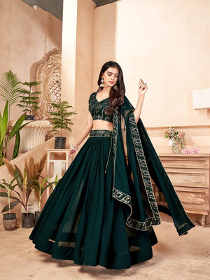 Dark Green Faux Georgette Lehenga Set - Rajwada