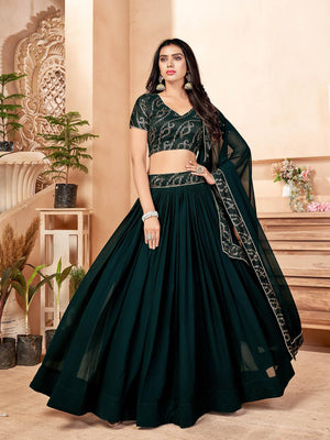 Dark Green Faux Georgette Lehenga Set - Rajwada