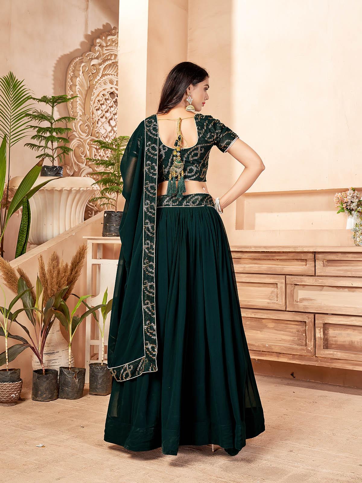 Dark Green Faux Georgette Lehenga Set - Rajwada