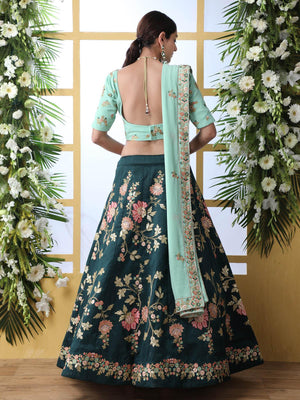 Dark Green Sequins Georgette Lehenga Set - Rajwada