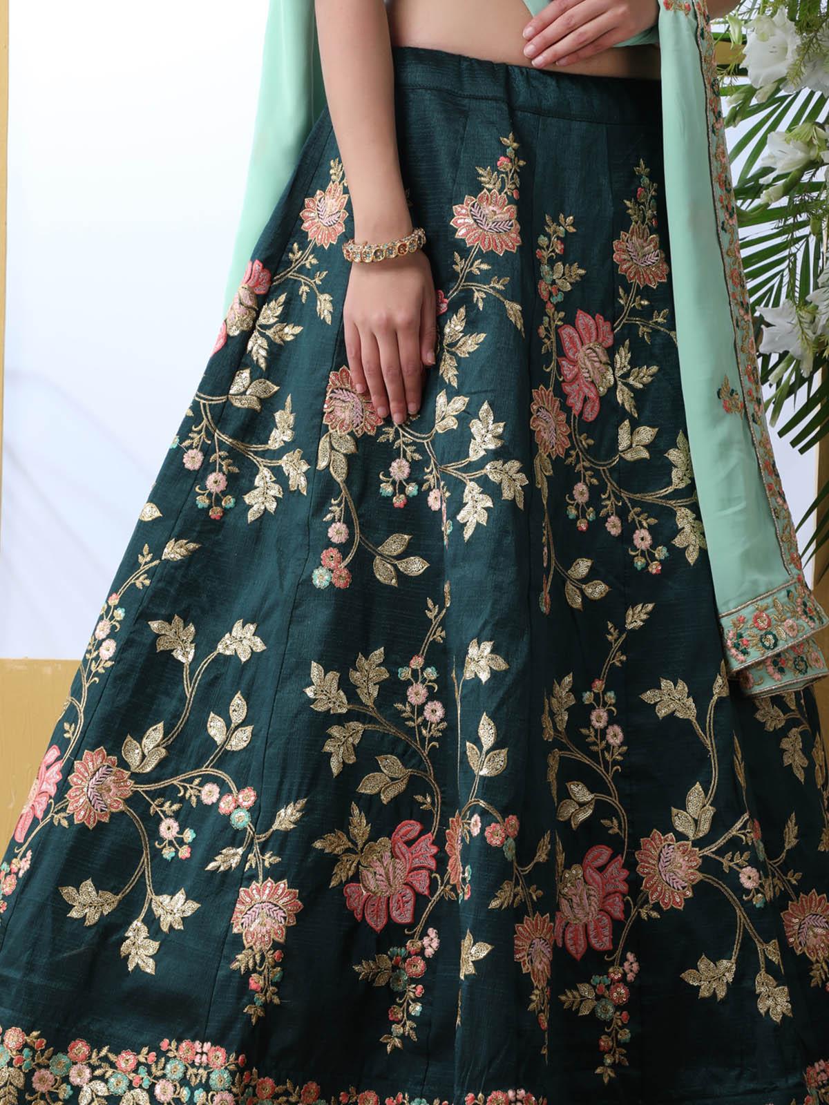 Dark Green Sequins Georgette Lehenga Set - Rajwada