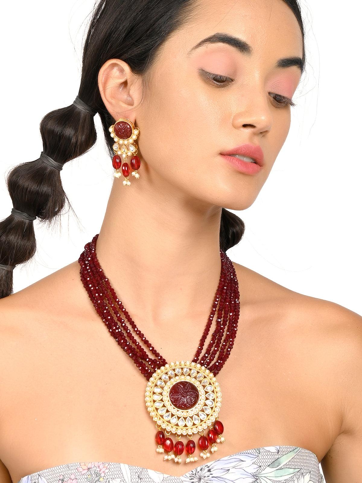 Deep Maroon exquisite necklace set - Rajwada