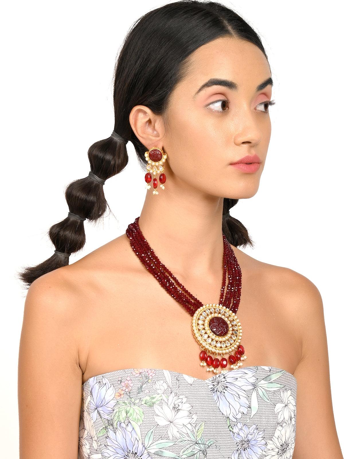 Deep Maroon exquisite necklace set - Rajwada