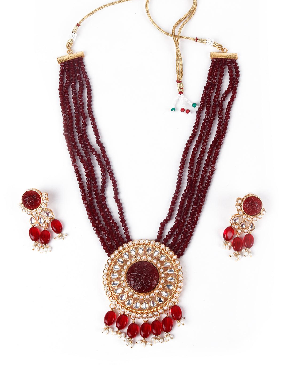 Deep Maroon exquisite necklace set - Rajwada
