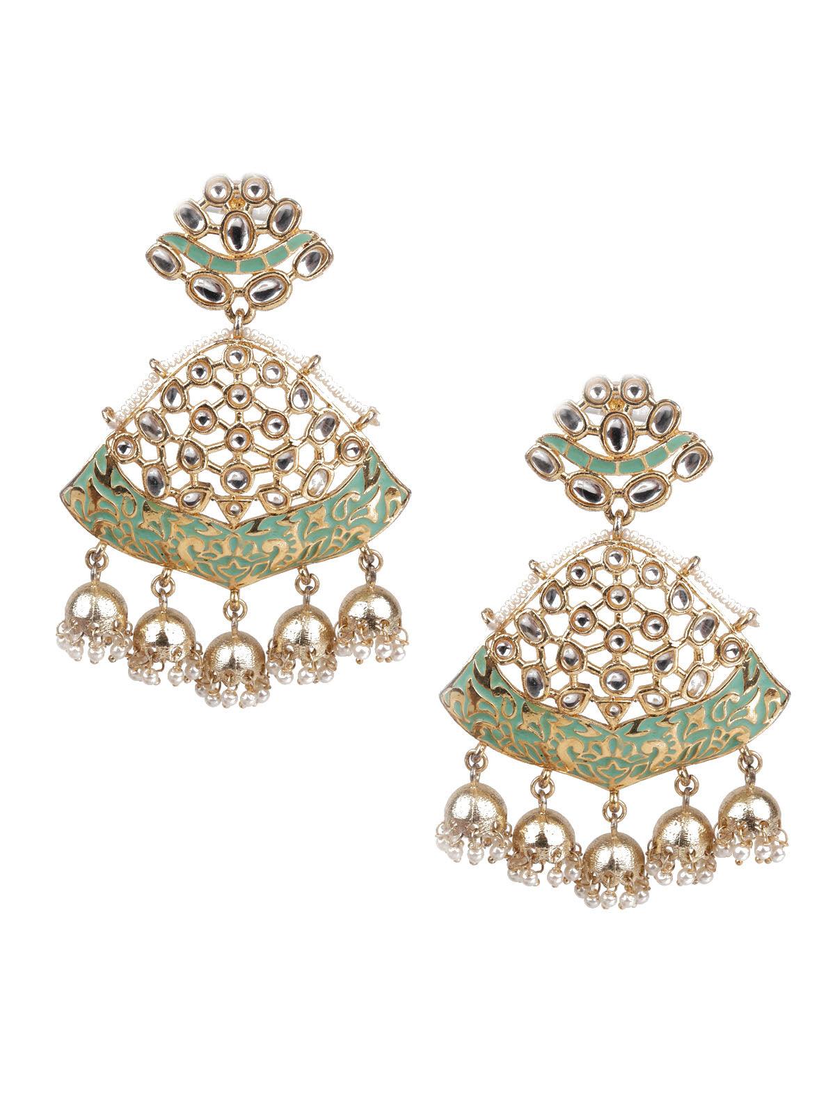 DELICATE GREEN MEENAKARI EARRINGS - Rajwada