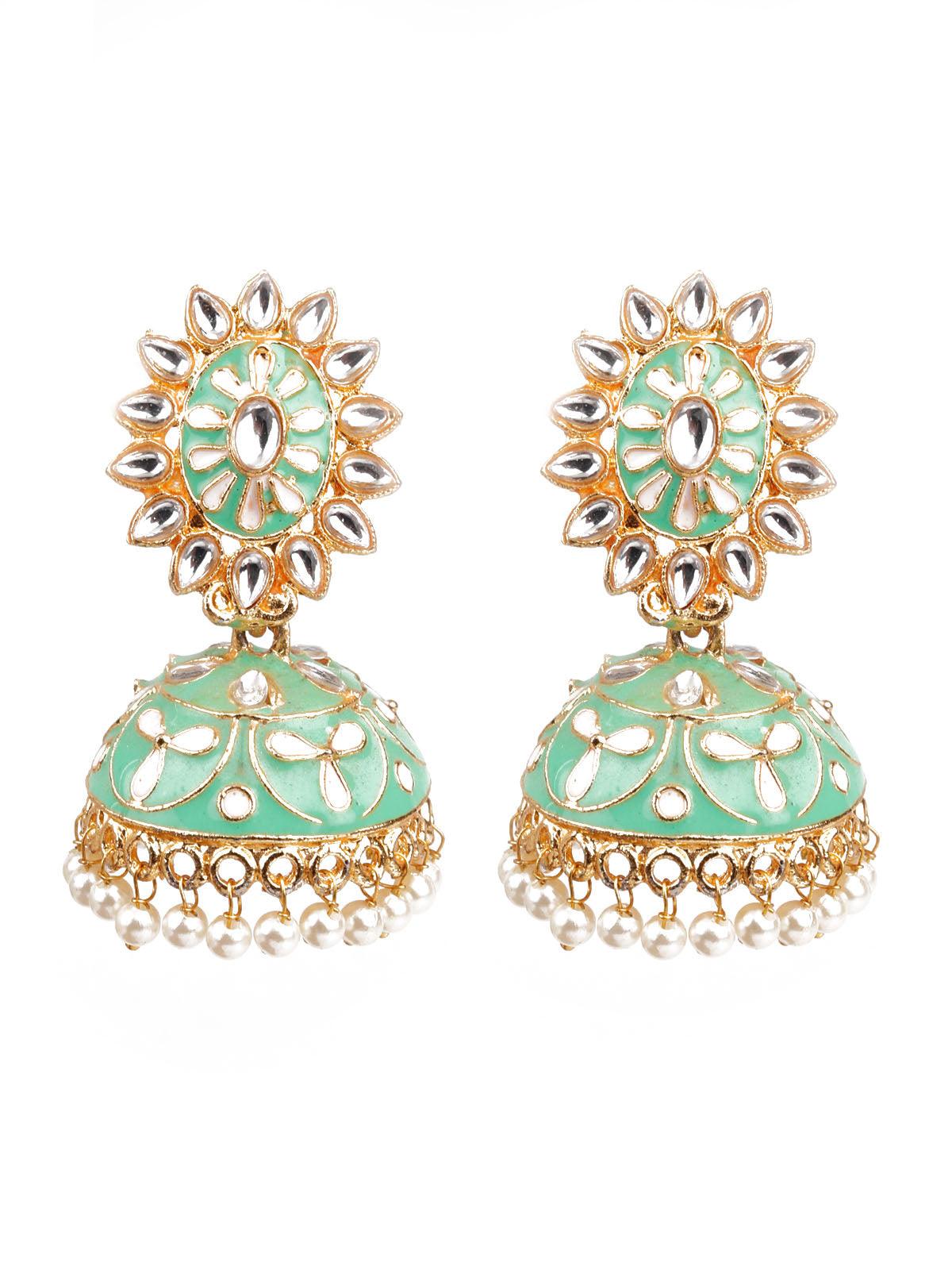 DELICATE GREEN MEENAKARI EARRINGS - Rajwada