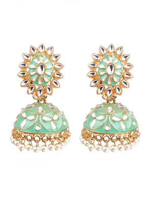 DELICATE GREEN MEENAKARI EARRINGS - Rajwada