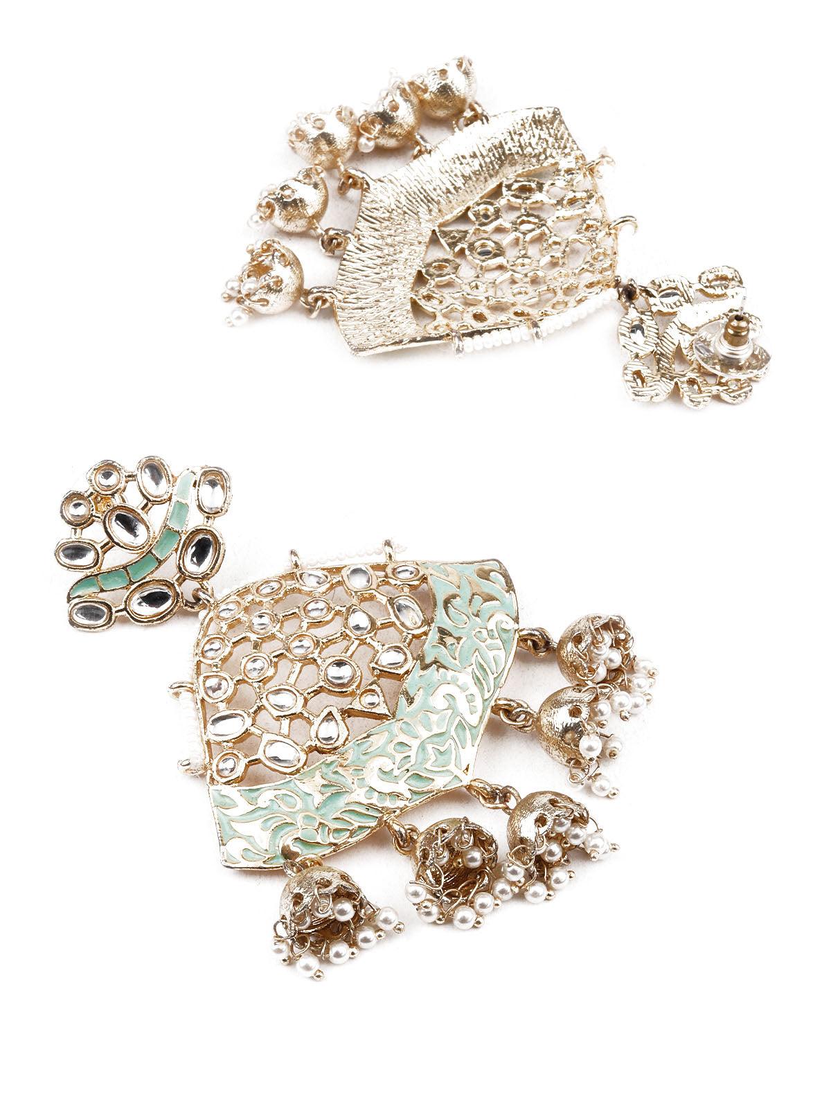 DELICATE GREEN MEENAKARI EARRINGS - Rajwada