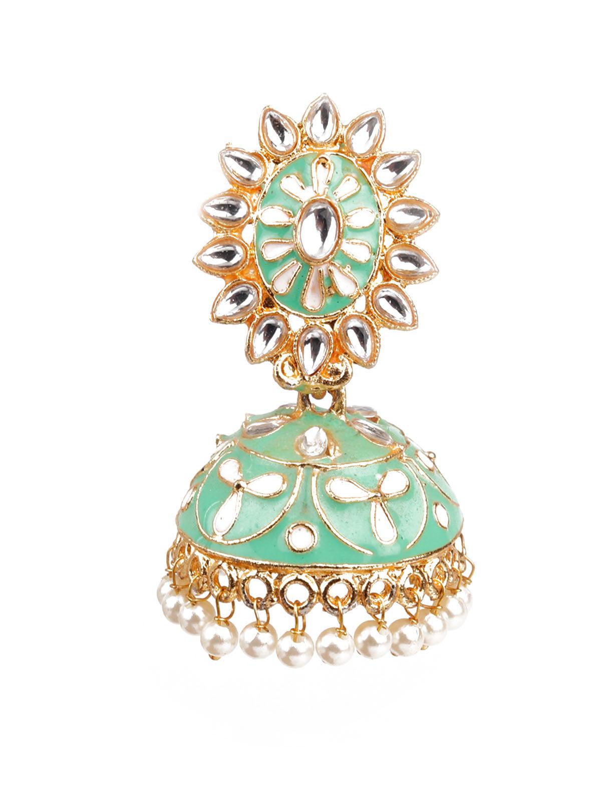 DELICATE GREEN MEENAKARI EARRINGS - Rajwada