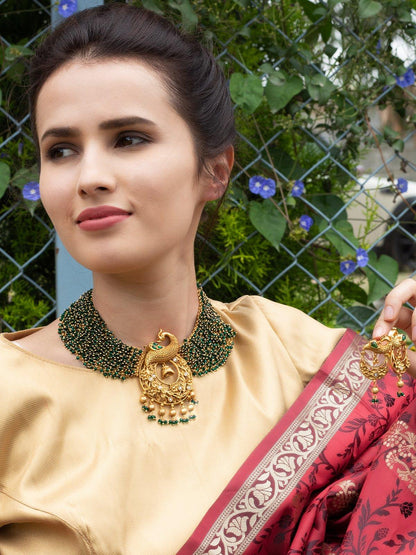 Delicate Traditional Peacock Necklace Set - Rajwada