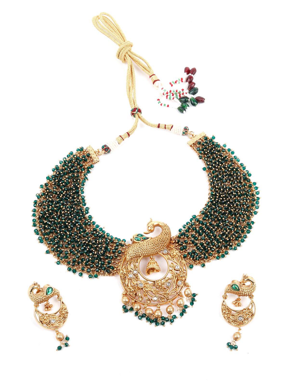 Delicate Traditional Peacock Necklace Set - Rajwada