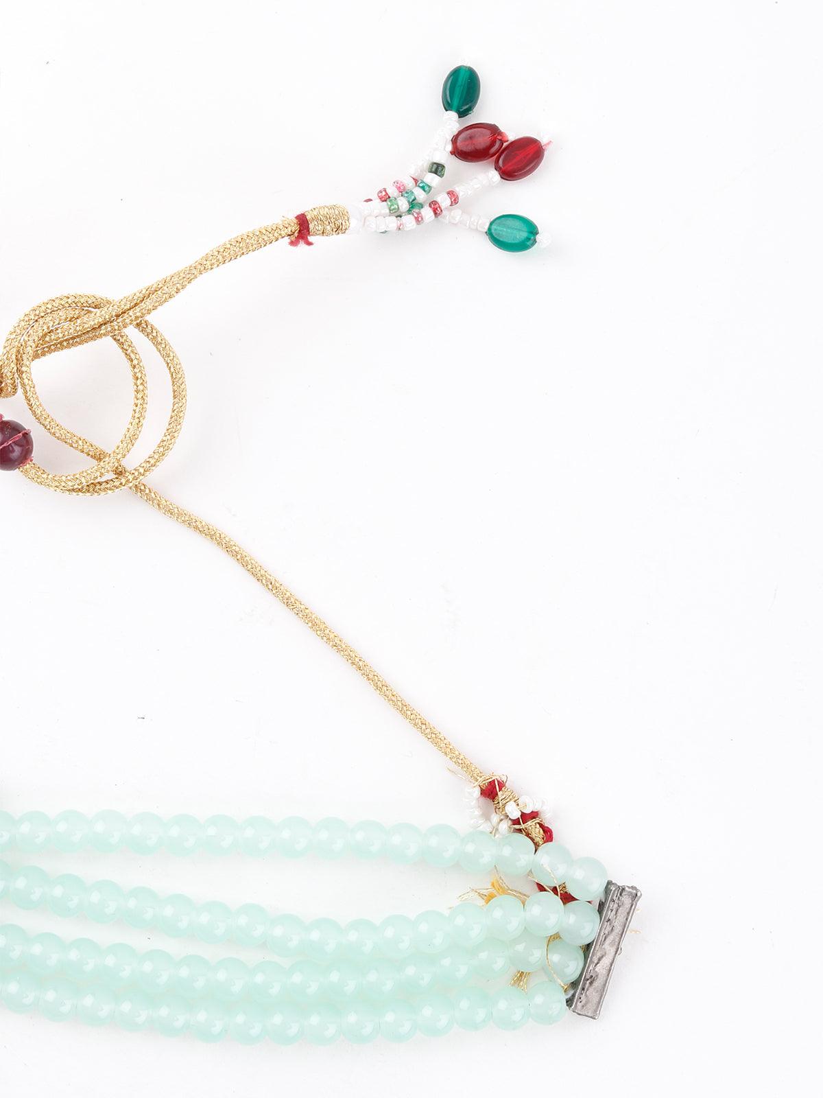 Delightful Aqua Green Crystal Choker Necklace Set - Rajwada