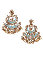 DESIGNER BLUE AND GOLD LAYERED CHANDBALI EARRINGS - Rajwada