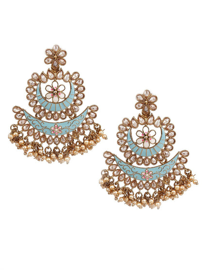 DESIGNER BLUE AND GOLD LAYERED CHANDBALI EARRINGS - Rajwada
