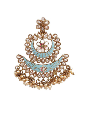 DESIGNER BLUE AND GOLD LAYERED CHANDBALI EARRINGS - Rajwada