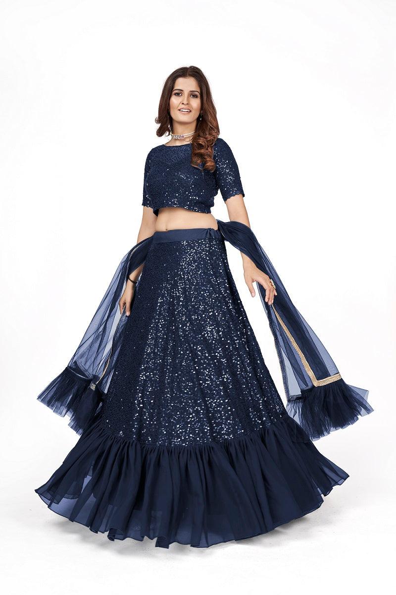 Designer Dark Blue Georgette Lehenga Choli - Rajwada
