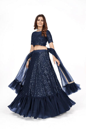 Designer Dark Blue Georgette Lehenga Choli - Rajwada