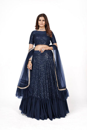 Designer Dark Blue Georgette Lehenga Choli - Rajwada