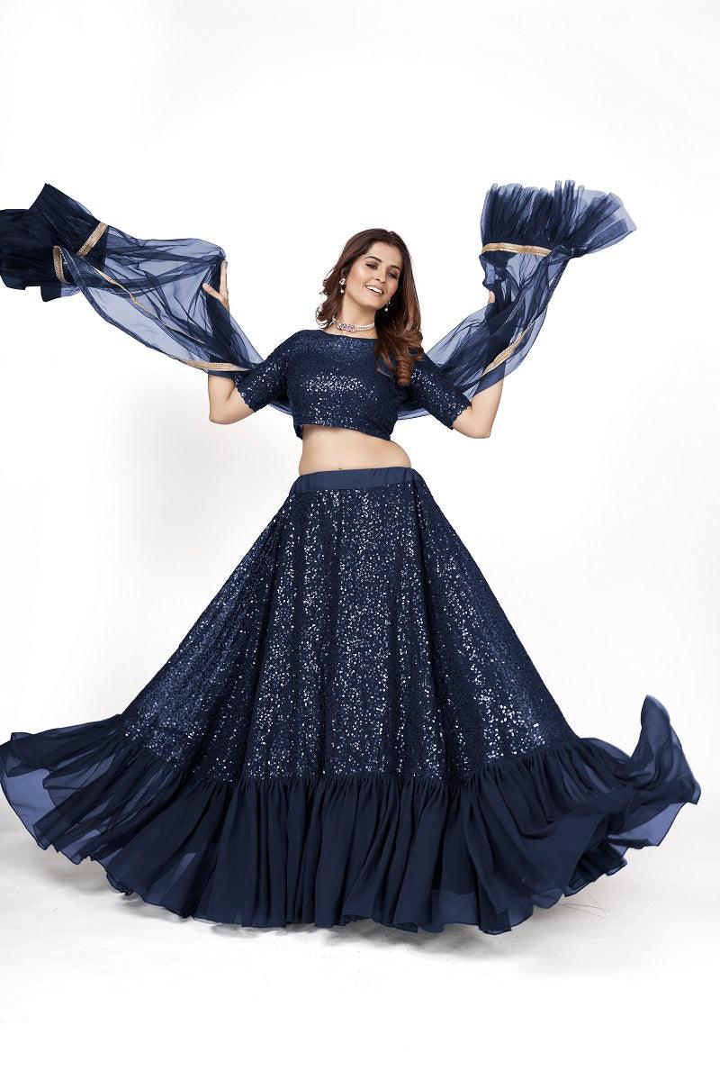 Designer Dark Blue Georgette Lehenga Choli - Rajwada