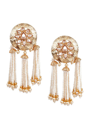 DESIGNER GOLD AND WHITE DANGLER EARRINGS - Rajwada