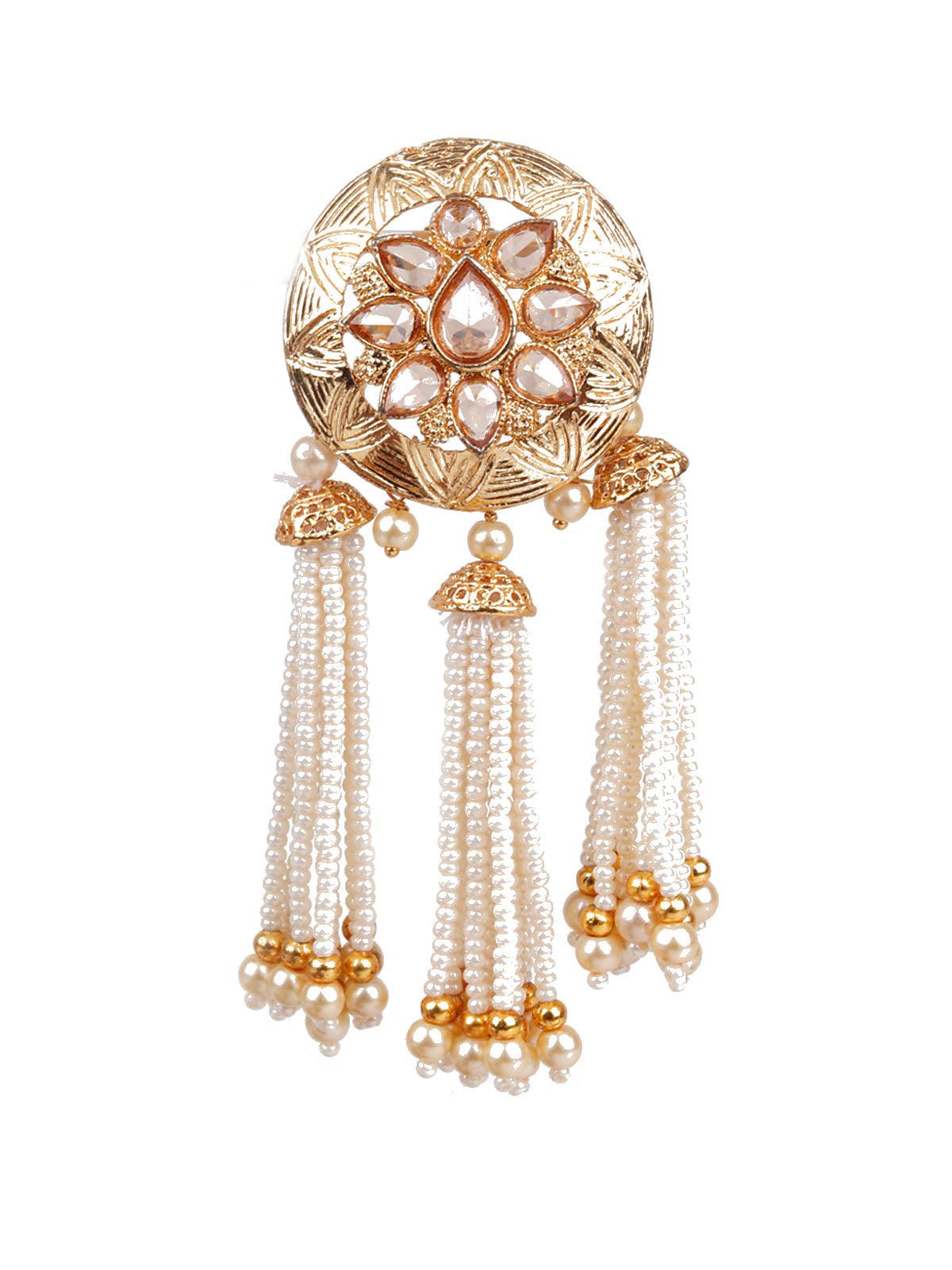 DESIGNER GOLD AND WHITE DANGLER EARRINGS - Rajwada