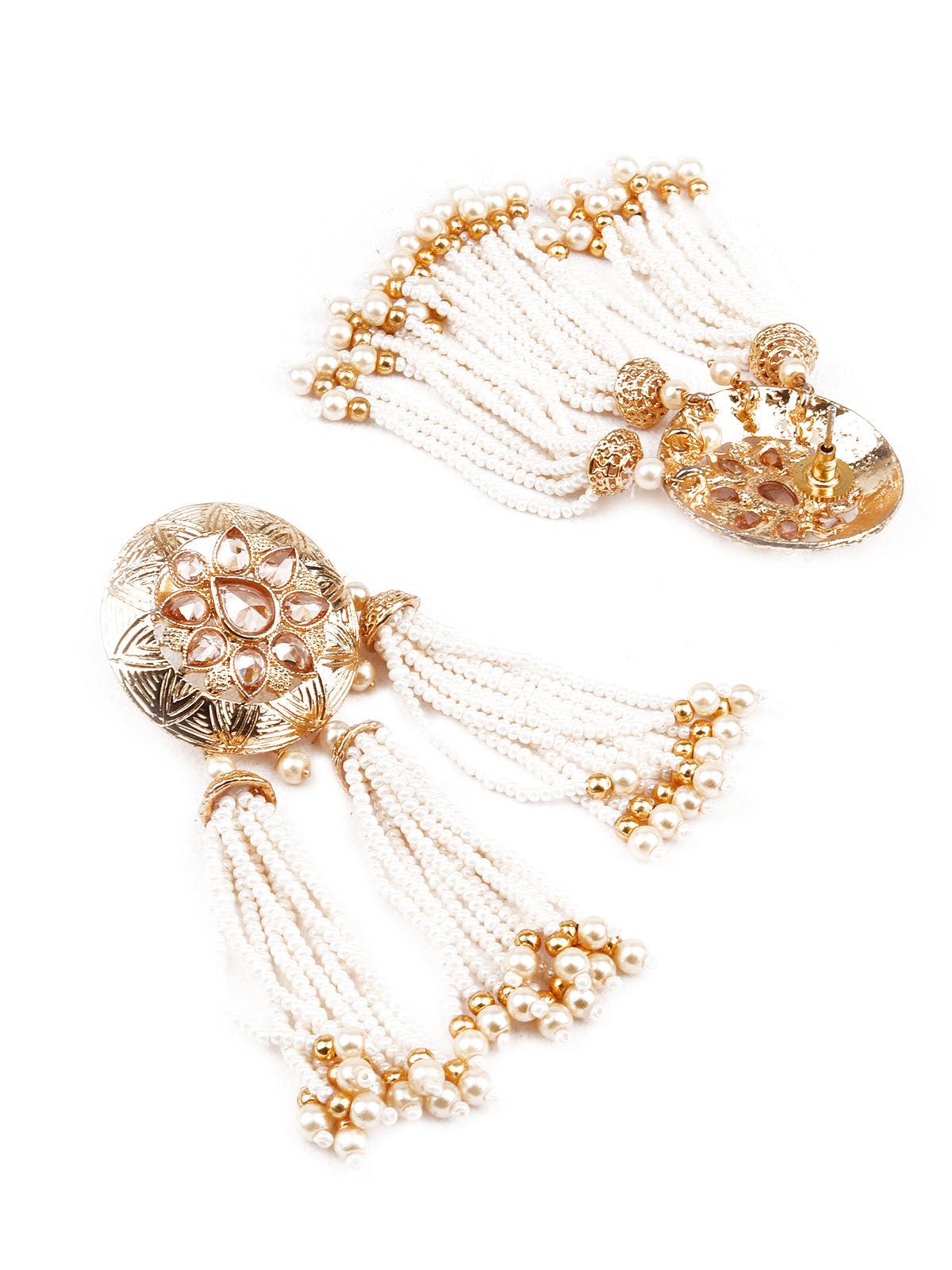DESIGNER GOLD AND WHITE DANGLER EARRINGS - Rajwada