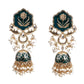 DESIGNER GREEN AND GOLD DANGLE JHUMKI EARRINGS - Rajwada
