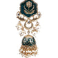 DESIGNER GREEN AND GOLD DANGLE JHUMKI EARRINGS - Rajwada