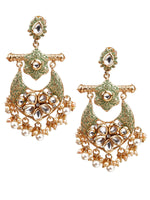 DESIGNER GREEN AND GOLD DANGLER CHANDBALI EARRINGS - Rajwada