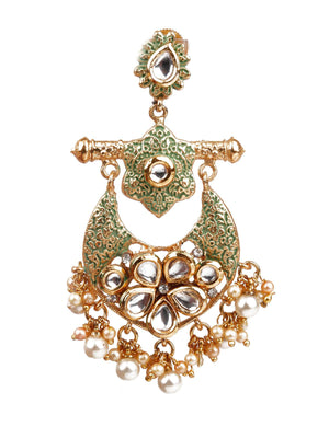 DESIGNER GREEN AND GOLD DANGLER CHANDBALI EARRINGS - Rajwada
