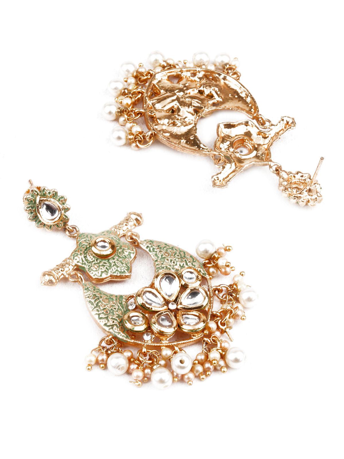 DESIGNER GREEN AND GOLD DANGLER CHANDBALI EARRINGS - Rajwada
